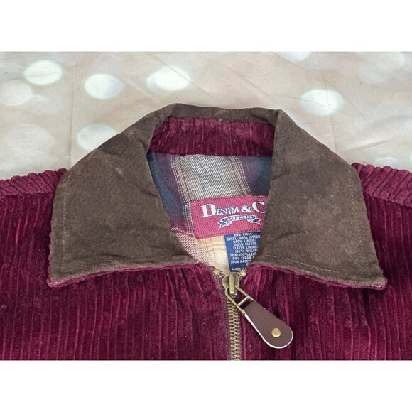 vintage QVC Denim & Co. Plum Corduroy Womens Small Zip Jacket Leather collar - Picture 10 of 13